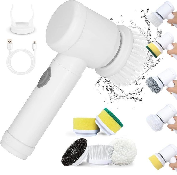 5 in 1 Handheld Bathroom Cleaning Brush Scrubber with Charging Cord
