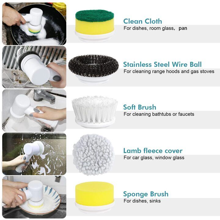 5 in 1 Handheld Bathroom Cleaning Brush Scrubber with Charging Cord