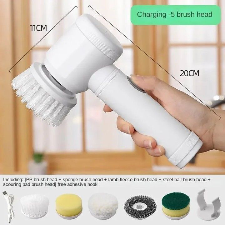5 in 1 Handheld Bathroom Cleaning Brush Scrubber with Charging Cord